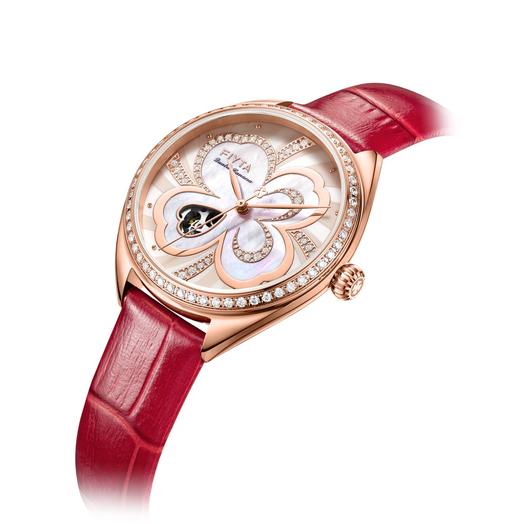 飞亚达四叶草系列女士机械腕表玫瑰金包边贝母底盘吊牌价3880元现售价3298元 商品图0