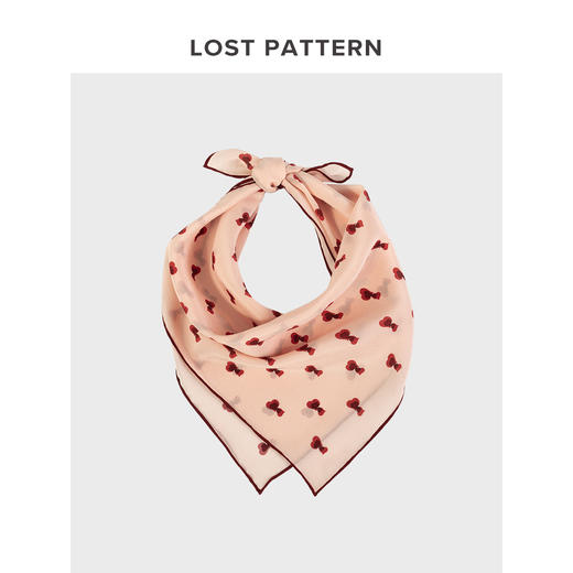 双成记桃心印花真丝双绉小方巾 商品图0