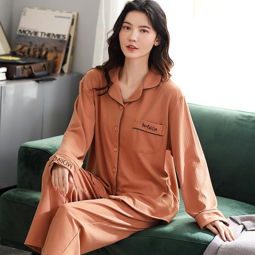 猫人长袖开衫睡衣女MR6602U橘色双面100%棉 商品图1