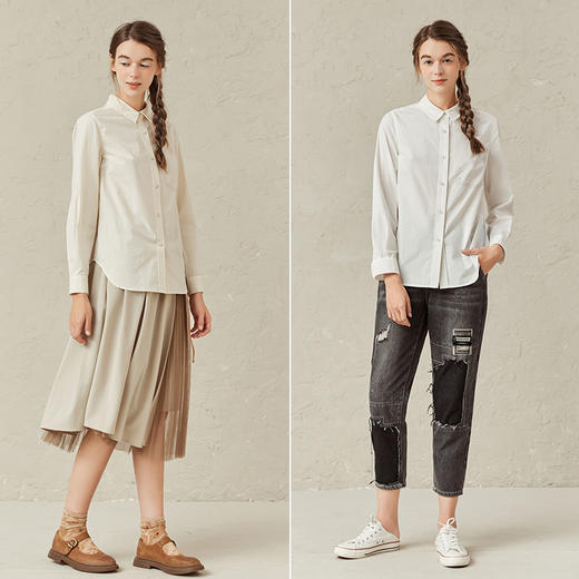 Famecoco范可儿拼接条纹衬衫女早春小众别致上衣F221BA015 商品图4