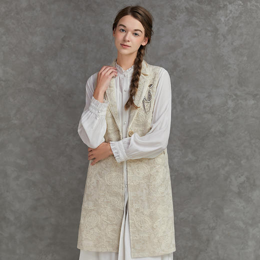 Famecoco范可儿灰色中长款马甲春重工刺绣开衫外搭F221CA003 商品图2