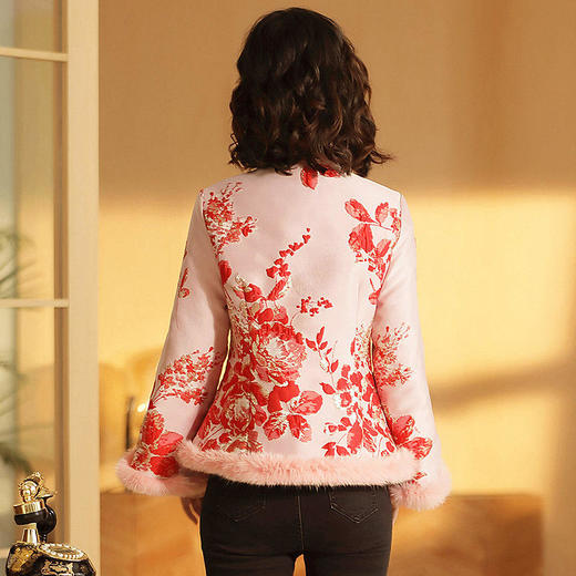 AYK-提花长袖毛边立领夹棉唐装上衣女 商品图2