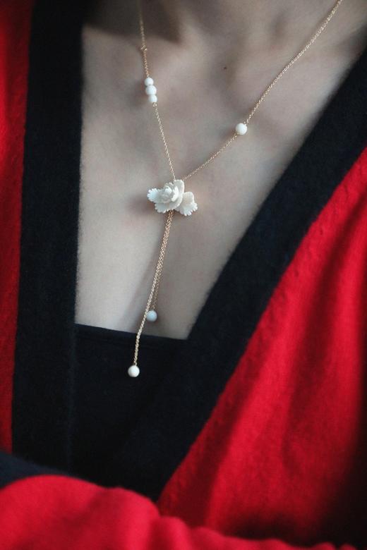 【月出】猛犸牙雕国粹·手工制作·牡丹18K金长链yc 商品图7