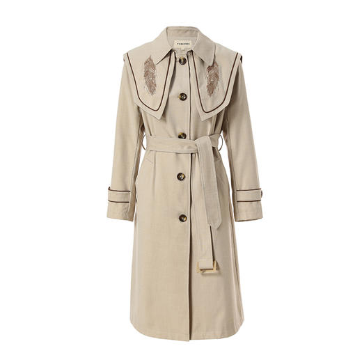 Famecoco范可儿卡其色风衣女中长款气质修身外套春F221AT007 商品图5