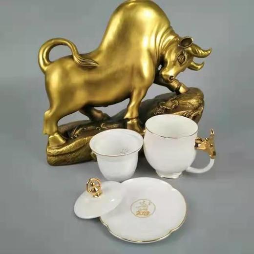 戴德生活馆博玉骨质瓷金牛茶杯套装茶漏杯盖碗茶碗手工泡茶器家用功夫手工茶漏杯 商品图0