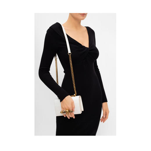 ALEXANDER MCQUEEN 亚历山大.麦昆 女士小号鳄鱼压纹皮革施华洛世奇水晶镶嵌手指骷髅单肩包 白色 653134 1HB0T 9006 商品图1