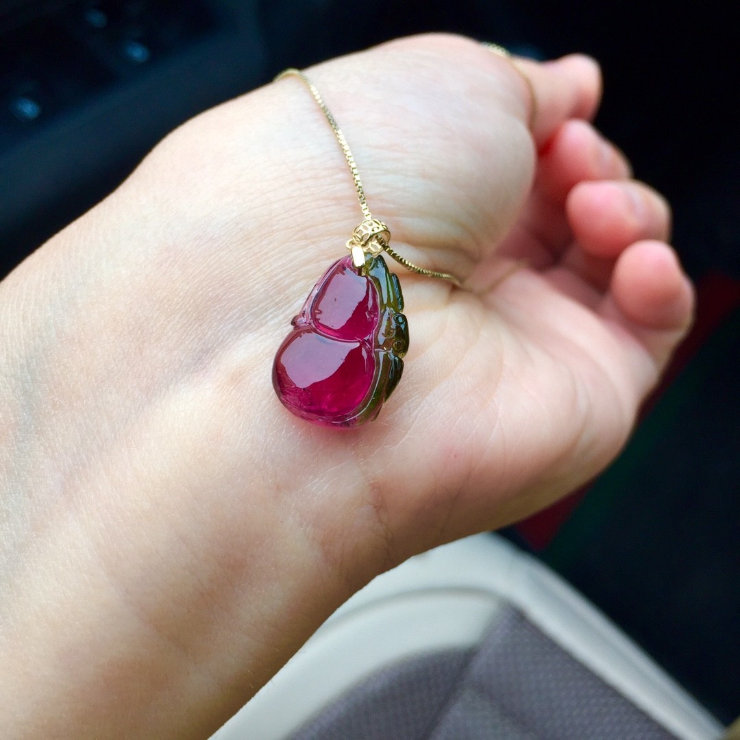 7克 天然西瓜碧玺葫芦吊坠