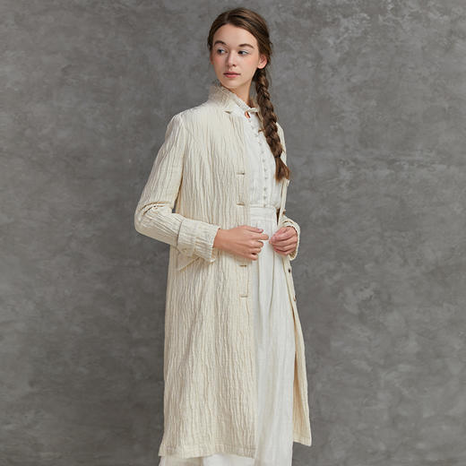 famecoco范可儿春秋款女士外套杏色长款外衣F221AB003 商品图2