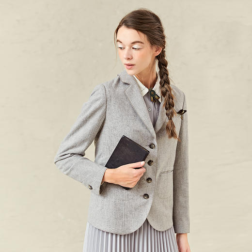Famecoco范可儿灰色休闲西装外套女小个子春秋款西服F221AW004 商品图1