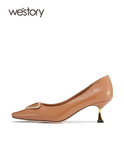 westory2022春季新款钻饰真皮法式高跟鞋方头细跟质感单鞋W22AE53821 商品图3