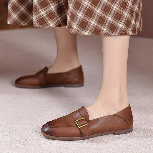 TN  T83056-11英伦风真皮金属扣方头小皮鞋头层牛皮懒人鞋 商品图2