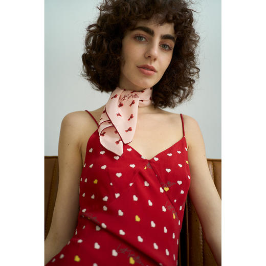 双成记桃心印花真丝双绉小方巾 商品图1