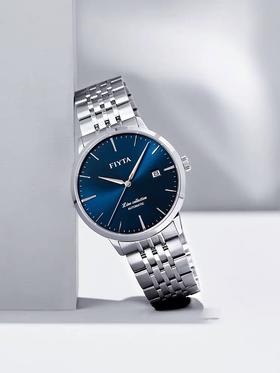 飞亚达风致系列超纤薄机械手表男蓝色表盘原钢色表带吊牌价4180元现售价3553元