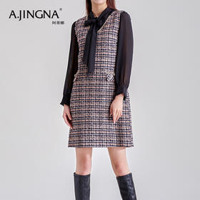 【特价不退换】阿菁娜春季新品V领直筒小香风羊毛连衣裙无袖背心马甲裙A27C103007