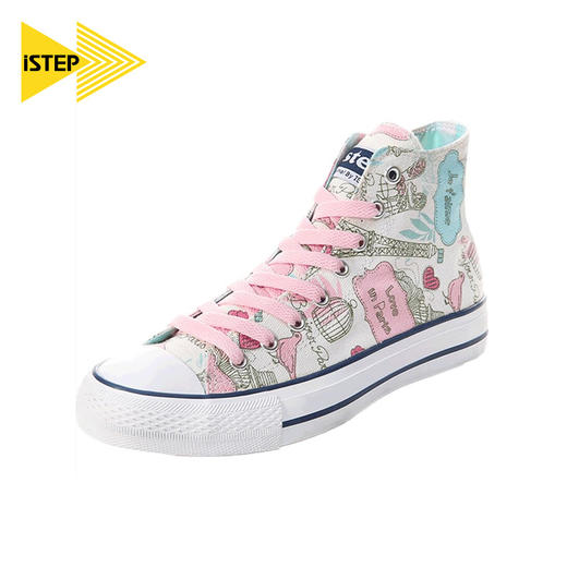 【正品】iSTEP涂鸦帆布鞋女秋季新款高帮隐形内增高原创手绘时尚休闲鞋女 商品图3