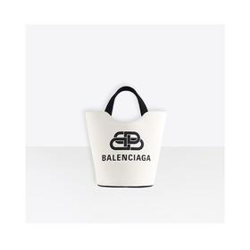 BALENCIAGA 巴黎世家 女士标志印花水桶型托特包 白色 619979 KMZG3 9260