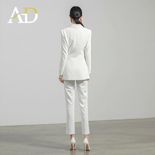 AD白色西装套装女秋冬两件套设计感褶皱西服外套通勤简约职业装 商品图4