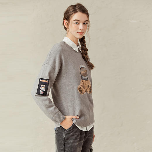 Famecoco范可儿针织上衣少女可爱小熊印花毛衣F221DB007 商品图1