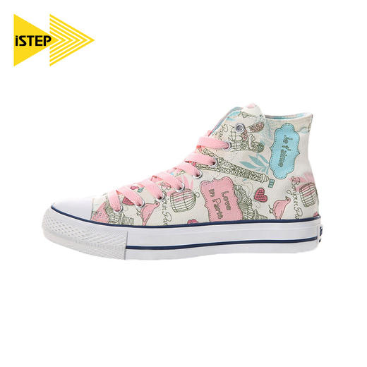 【正品】iSTEP涂鸦帆布鞋女秋季新款高帮隐形内增高原创手绘时尚休闲鞋女 商品图0