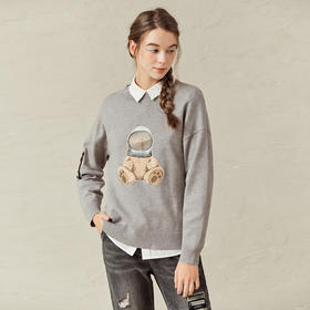 Famecoco范可儿针织上衣少女可爱小熊印花毛衣F221DB007