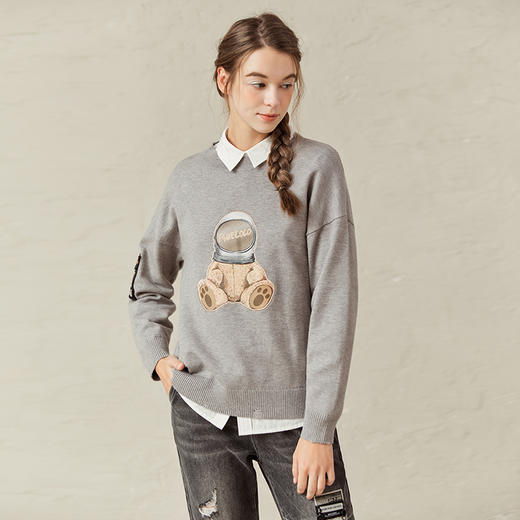 Famecoco范可儿针织上衣少女可爱小熊印花毛衣F221DB007 商品图0