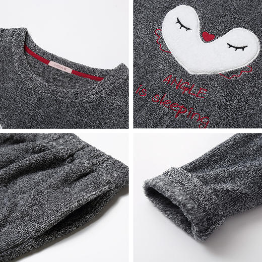 HSIA遐 珊瑚绒家居服套装女刺绣可外穿可爱加厚秋冬法兰绒睡衣女 商品图4