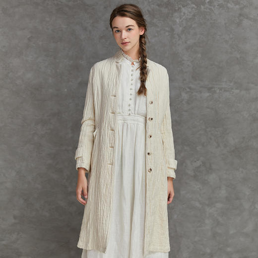 famecoco范可儿春秋款女士外套杏色长款外衣F221AB003 商品图0