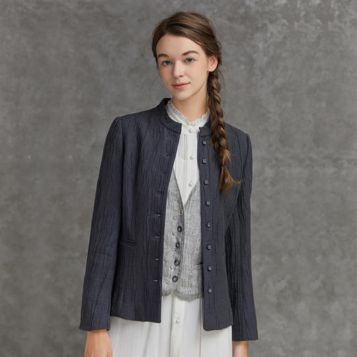 famecoco范可儿短款复古女外套早春灰色小外衣F221AB001 商品图0