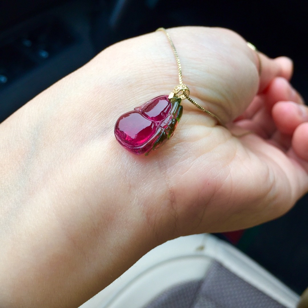 7克 天然西瓜碧玺葫芦吊坠