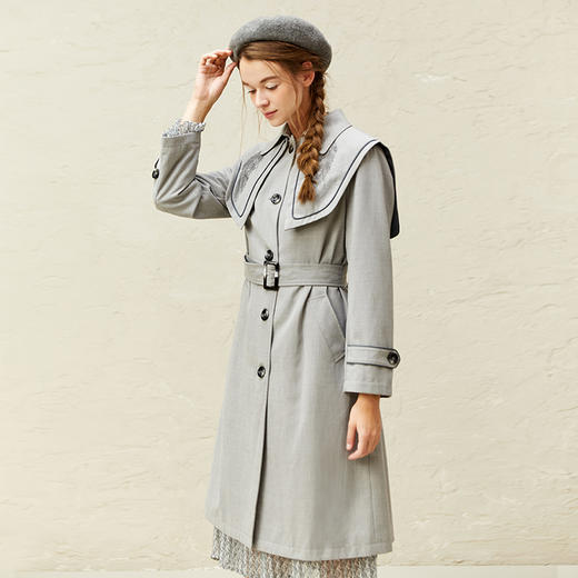 Famecoco范可儿卡其色风衣女中长款气质修身外套春F221AT007 商品图3
