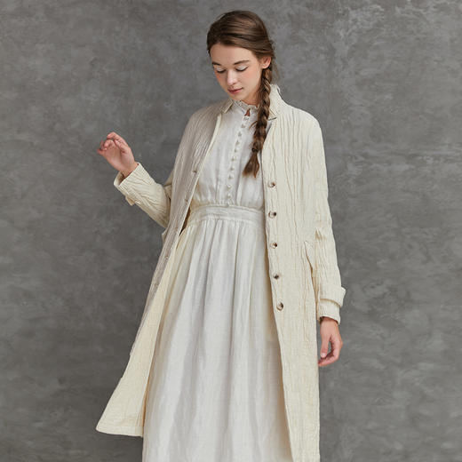 famecoco范可儿春秋款女士外套杏色长款外衣F221AB003 商品图1