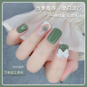 电商现货供应绿色小清新蝴蝶结可拆卸穿戴美甲无痕软甲假指甲贴片