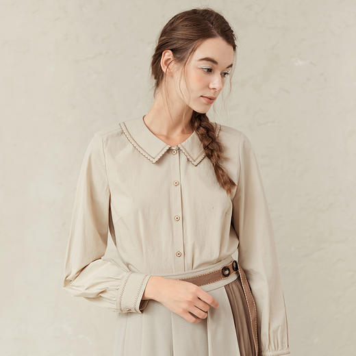 Famecoco范可儿灯笼袖女上衣春装娃娃领衬衫F221BA012 商品图3