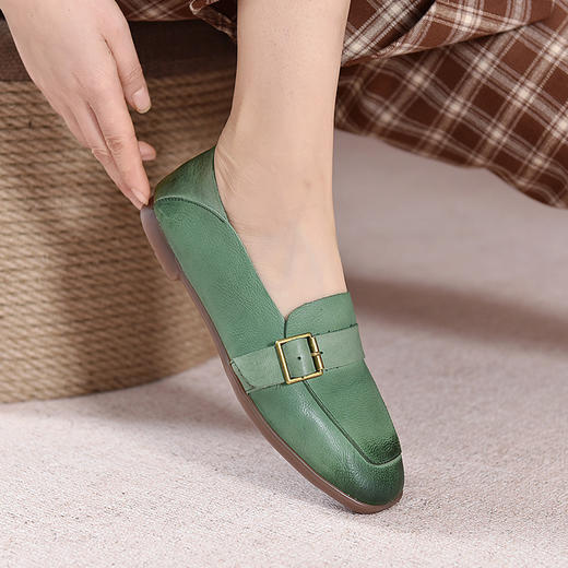 TN  T83056-11英伦风真皮金属扣方头小皮鞋头层牛皮懒人鞋 商品图3