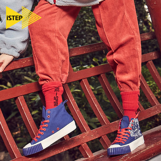 【正品】iSTEP官方原创男女鞋2022新品鼠你有财印花高帮帆布鞋平底板鞋女 商品图3