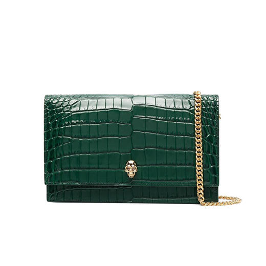 ALEXANDER MCQUEEN 亚历山大.麦昆 女士中号鳄鱼压纹 Skull 斜挎单肩骷髅包 绿色 630266 1HB0G 3120 商品图0