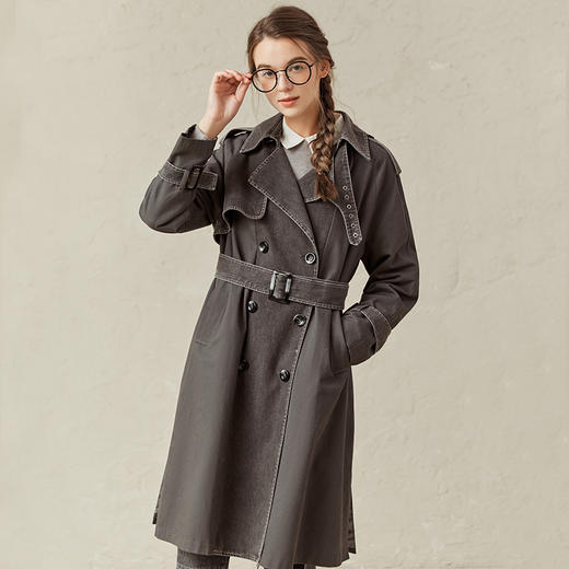 Famecoco范可儿炸街长风衣爆款牛仔拼接外套女F221AT009 商品图2