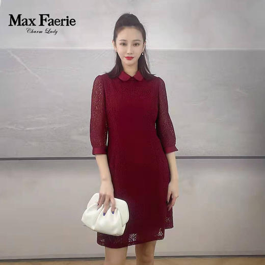麦克斯菲瑞娃娃领气质修身酒红连衣裙mh1l136 商品图0