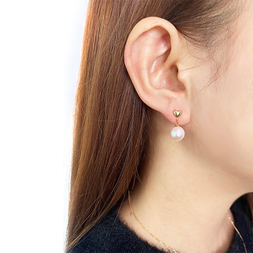 美裕 【心心相印】金18k海水珍珠耳钉 8-8.5mm白104655 商品图3