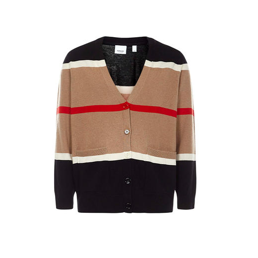 BURBERRY 博柏利 条纹设计羊绒混纺开衫 女士针织开衫 混色 8048424 A1420 商品图0