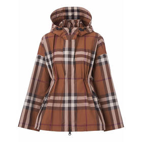 BURBERRY 博柏利 格纹再生聚酯纤维连帽外套 女士外套 深桦木棕 8049804 A9011
