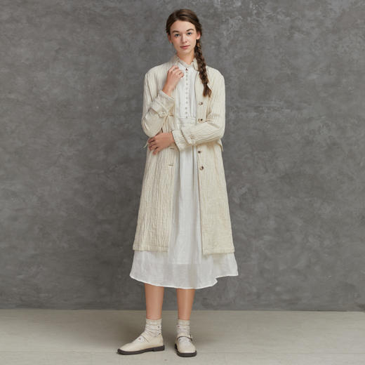 famecoco范可儿春秋款女士外套杏色长款外衣F221AB003 商品图4