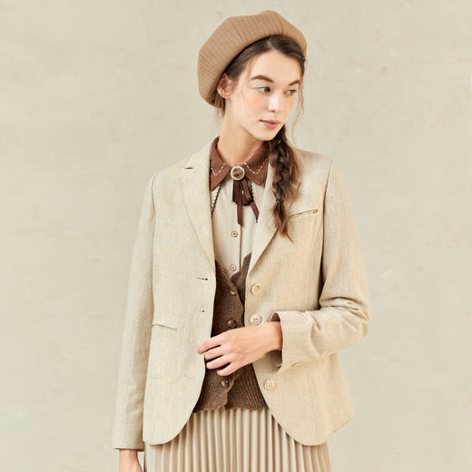 Famecoco范可儿灰色休闲西装外套女小个子春秋款西服F221AW004 商品图2