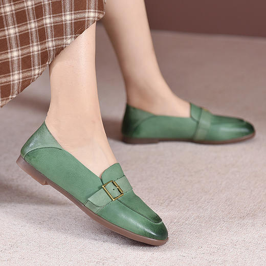 TN  T83056-11英伦风真皮金属扣方头小皮鞋头层牛皮懒人鞋 商品图1