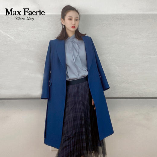 麦克斯菲瑞蓝色中长款设计感气质风衣	mh1f100 商品图0