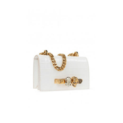 ALEXANDER MCQUEEN 亚历山大.麦昆 女士小号鳄鱼压纹皮革施华洛世奇水晶镶嵌手指骷髅单肩包 白色 653134 1HB0T 9006 商品图3