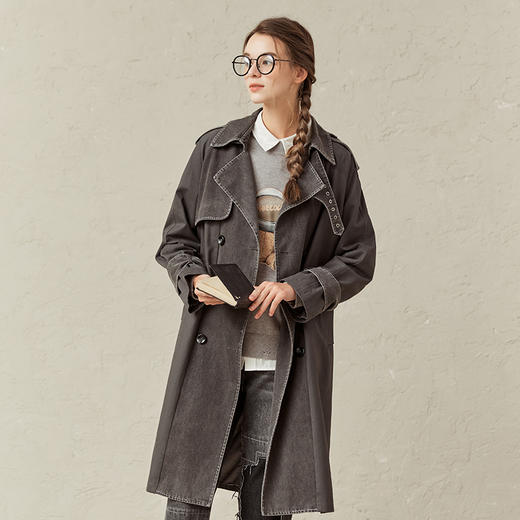 Famecoco范可儿炸街长风衣爆款牛仔拼接外套女F221AT009 商品图3