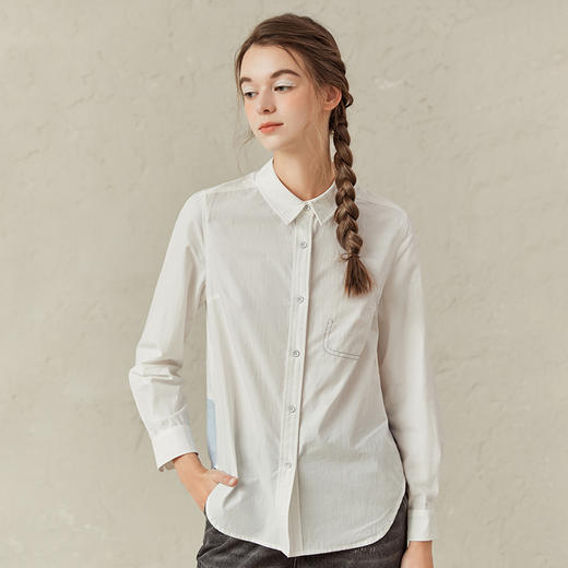 Famecoco范可儿拼接条纹衬衫女早春小众别致上衣F221BA015 商品图2