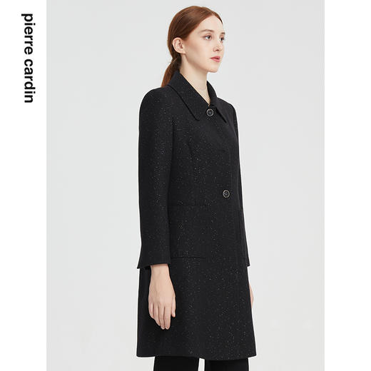 皮尔卡丹女装大衣黑色简约中长款百搭通勤羊毛呢外套P1413C1989B0
 商品图1