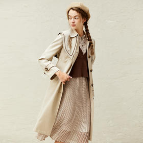 Famecoco范可儿卡其色风衣女中长款气质修身外套春F221AT007